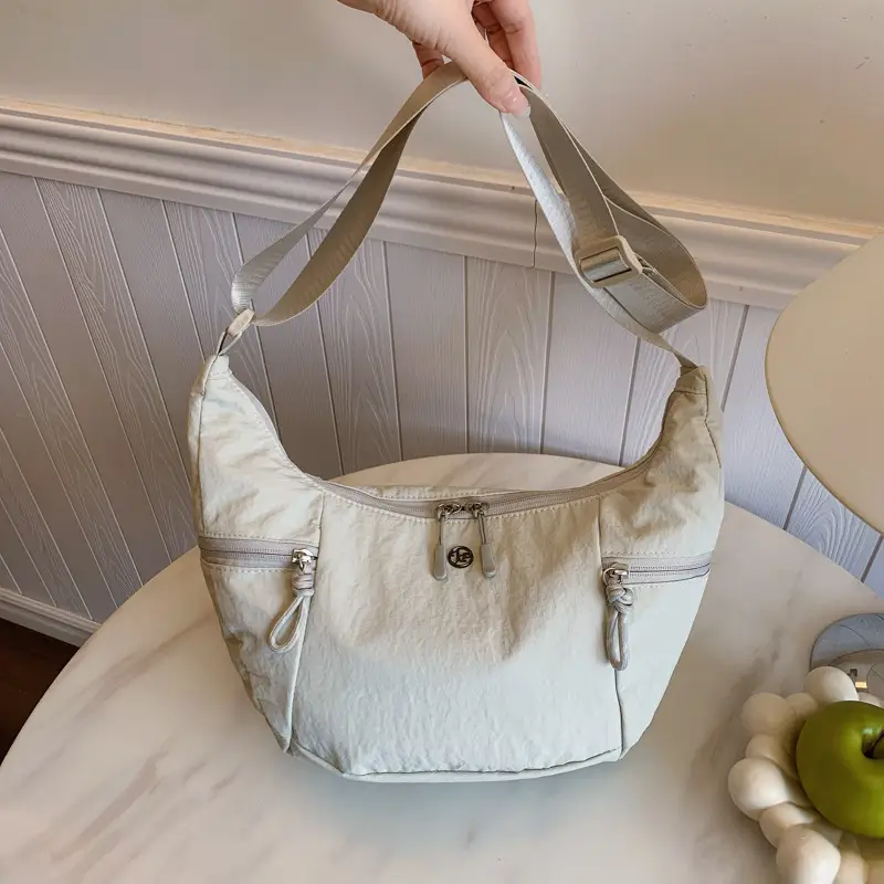Women's Beige Crossbody Shoulder Bag with Zip Closure - Image 4