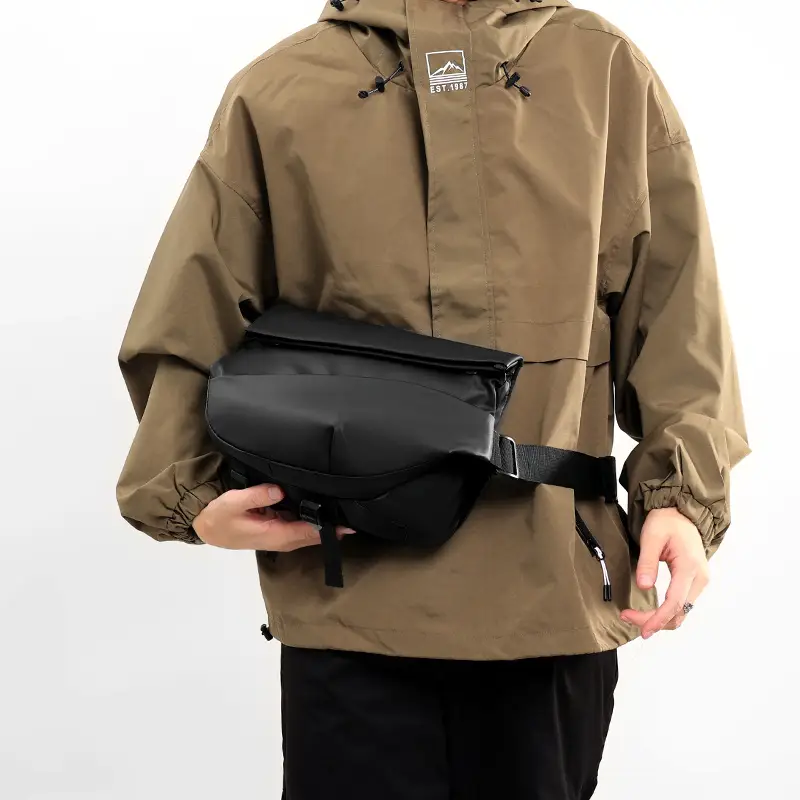Men's Black Solid Crossbody Bag Casual Commuting Shoulder Bag - Image 6