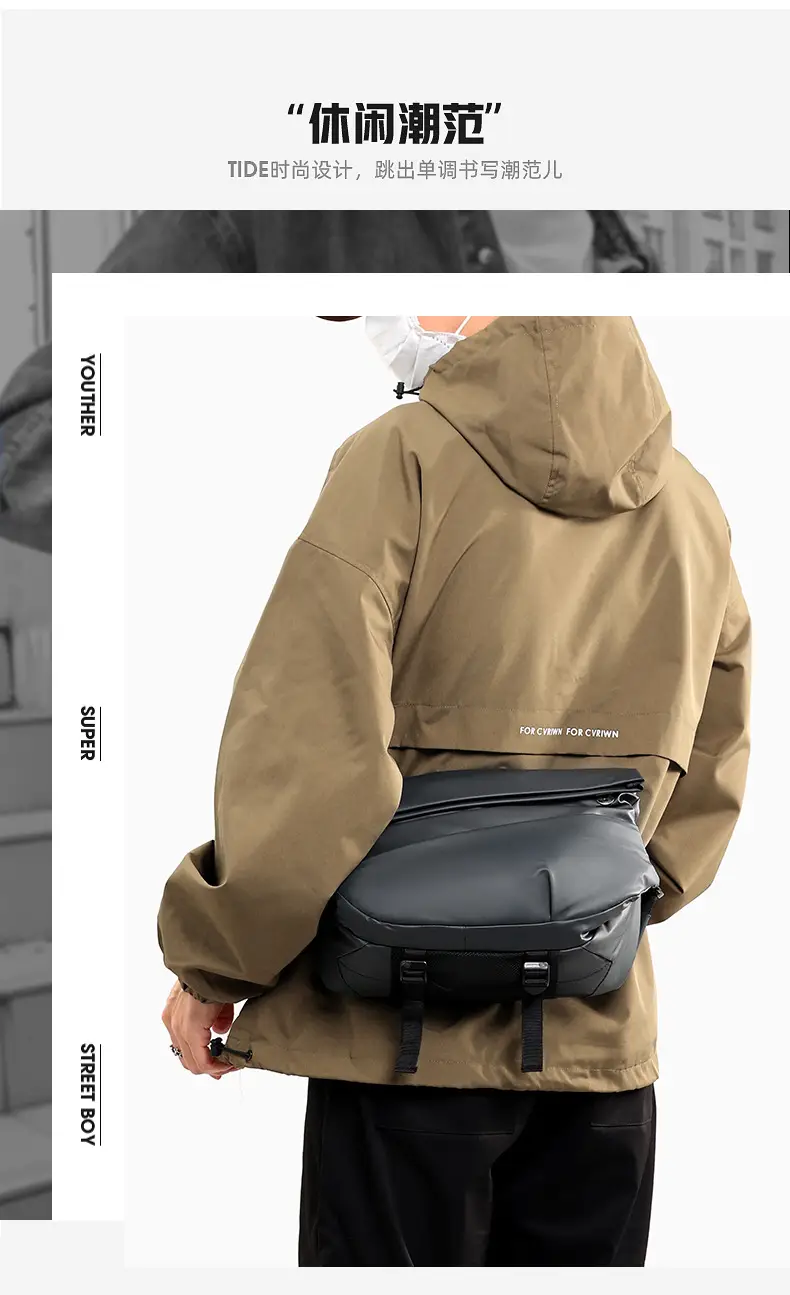 Men's Black Solid Crossbody Bag Casual Commuting Shoulder Bag — feature 17