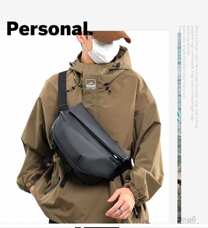 Men's Black Solid Crossbody Bag Casual Commuting Shoulder Bag — feature 19