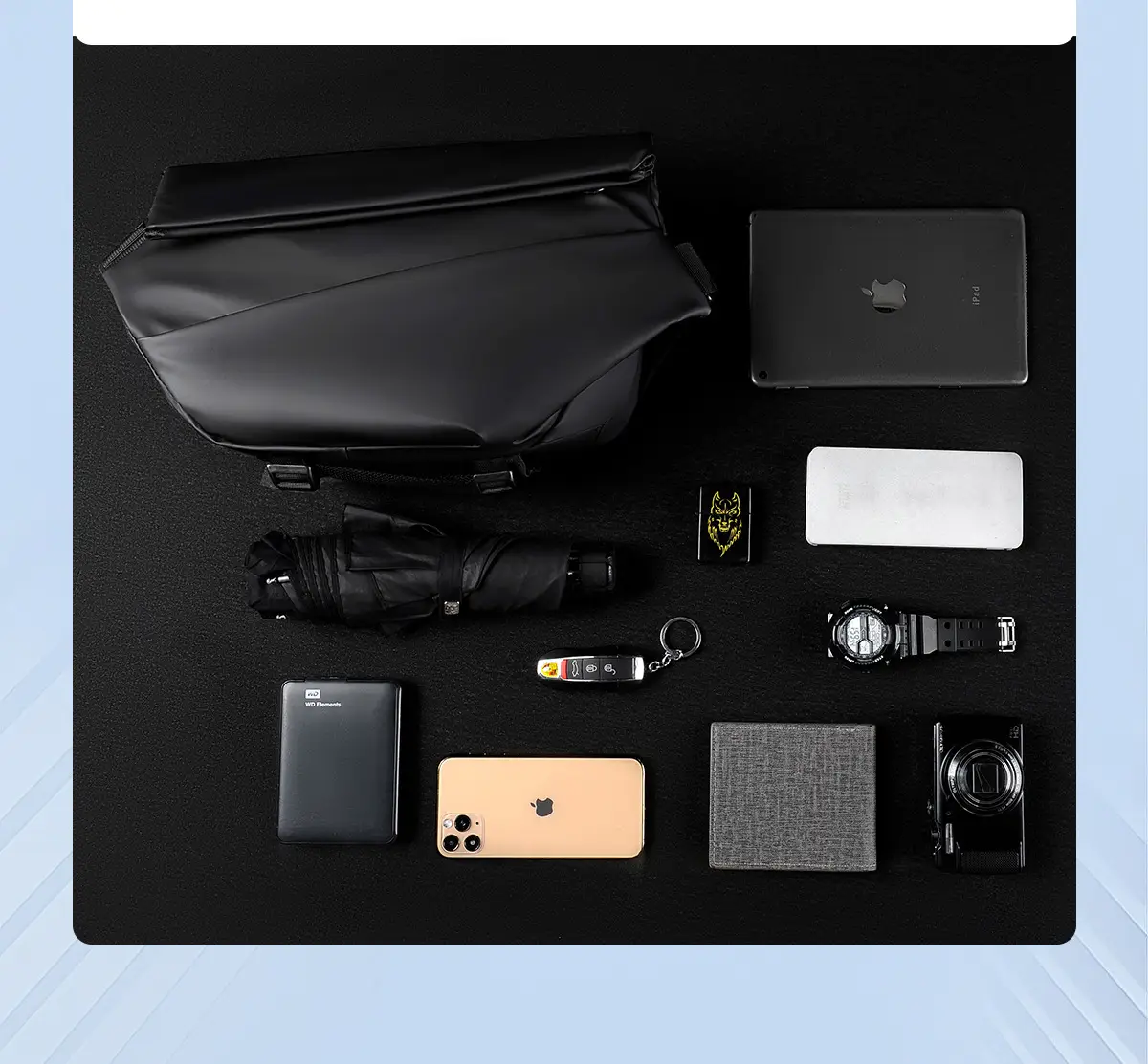 Men's Black Solid Crossbody Bag Casual Commuting Shoulder Bag — feature 6