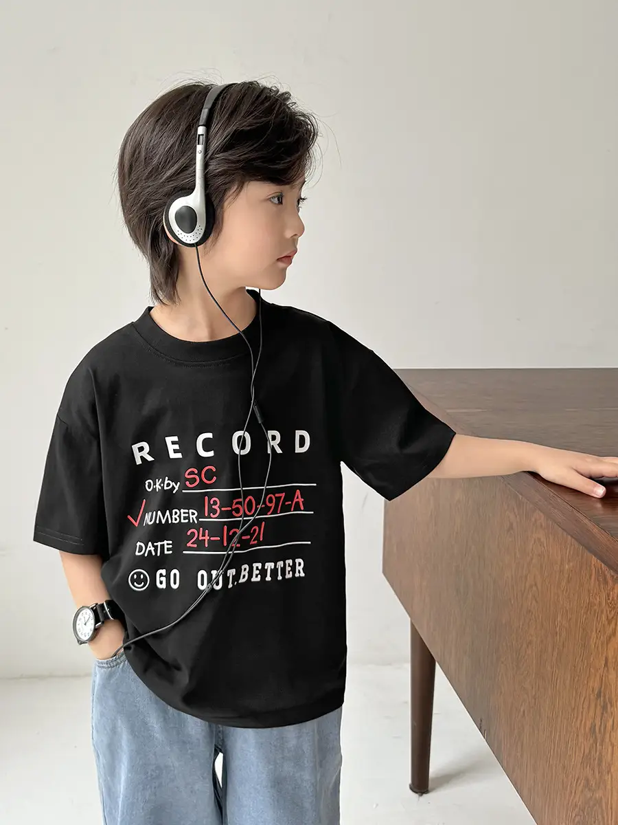 Haima Boys 2026 Cotton T-Shirt Blue Letter Print - Image 5