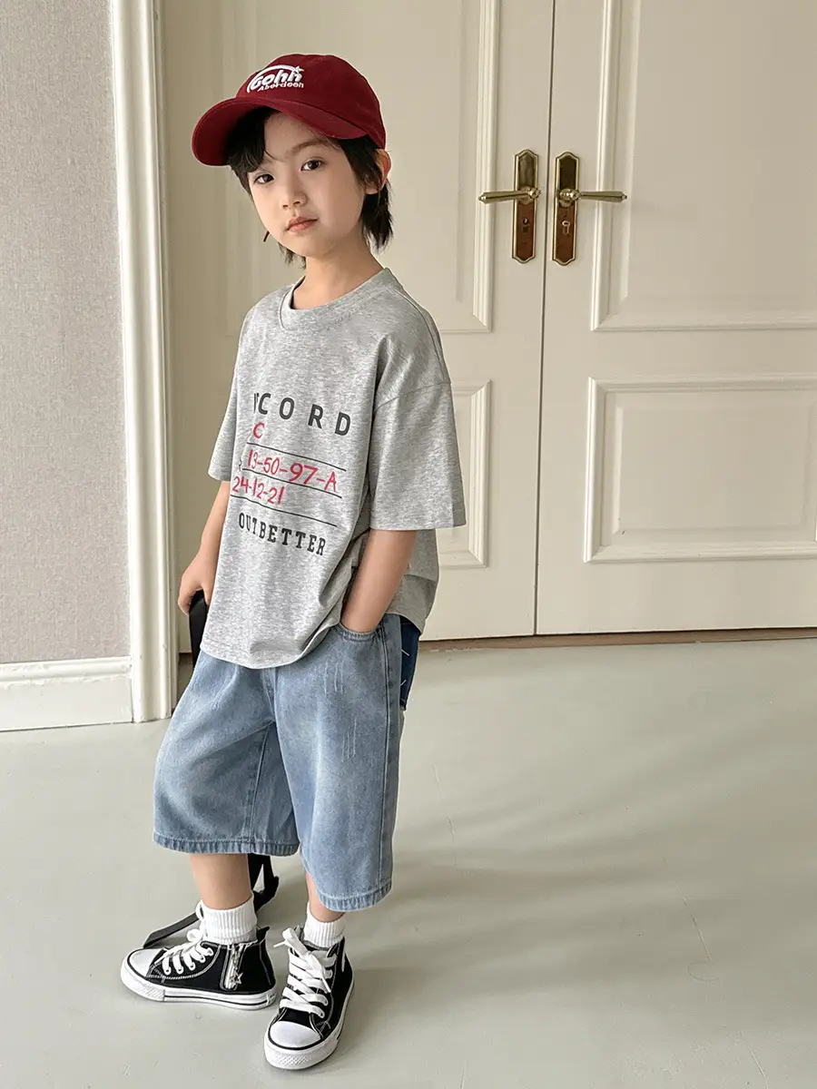 Haima Boys 2026 Cotton T-Shirt Blue Letter Print - Image 7