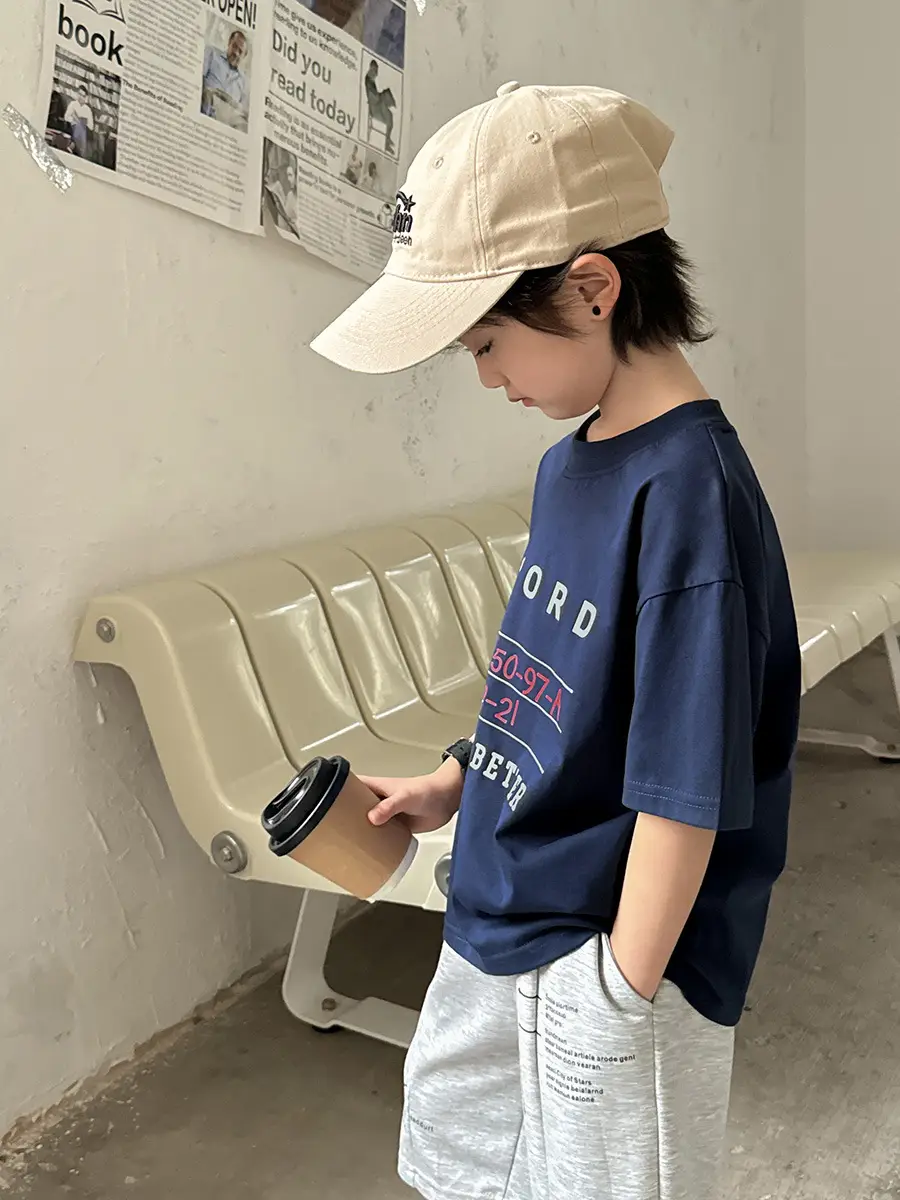 Haima Boys 2026 Cotton T-Shirt Blue Letter Print - Image 8