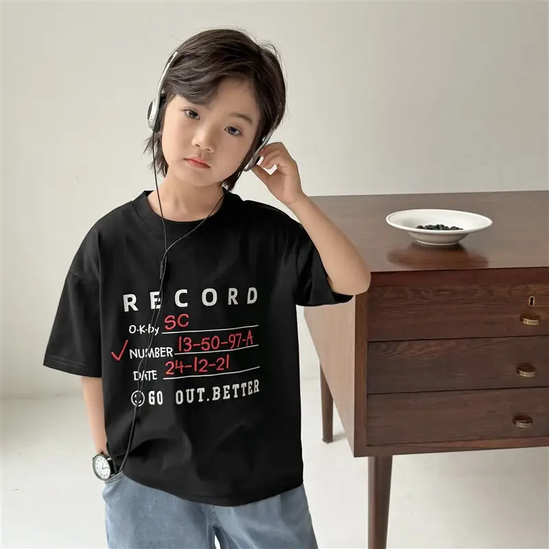 Haima Boys 2026 Cotton T-Shirt Blue Letter Print - Image 2