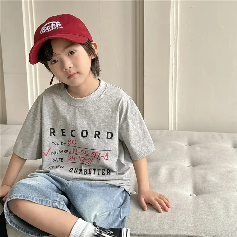 Haima Boys 2026 Cotton T-Shirt Blue Letter Print - Image 3