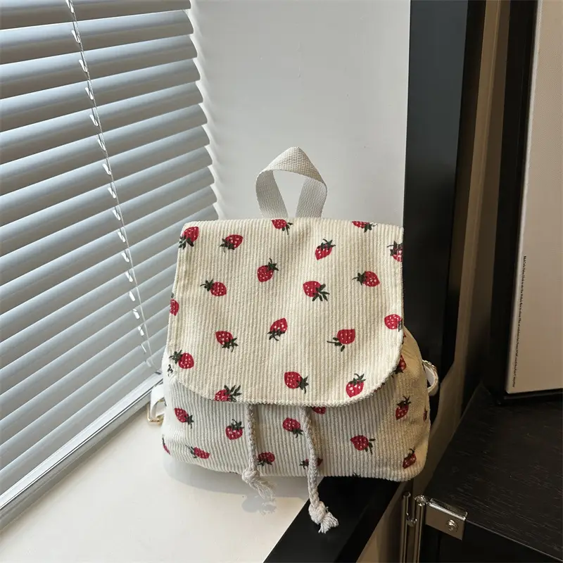 Strawberry Printed Shoulder Bag with Tassel Decor - Image 4