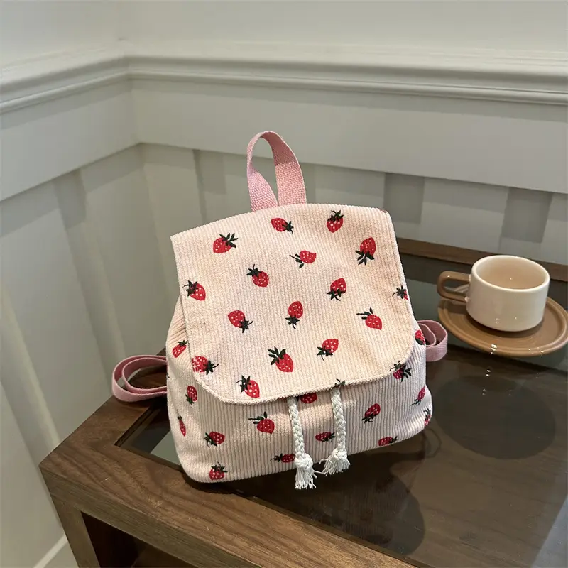 Strawberry Printed Shoulder Bag with Tassel Decor - Image 5