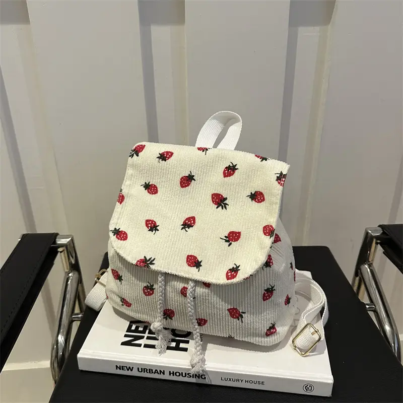 Strawberry Printed Shoulder Bag with Tassel Decor - Image 6