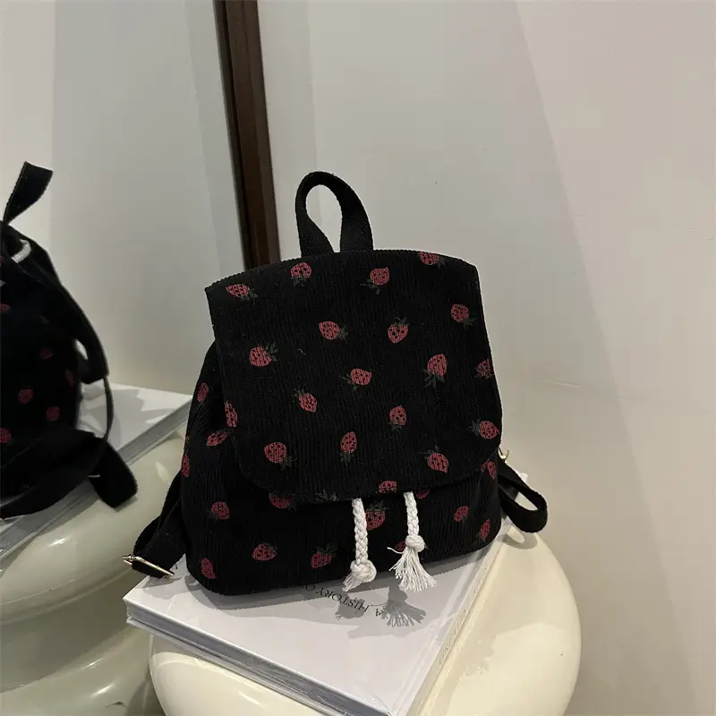 Strawberry Printed Shoulder Bag with Tassel Decor - Image 7