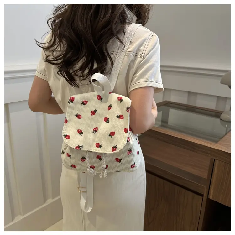 Strawberry Printed Shoulder Bag with Tassel Decor — feature 10