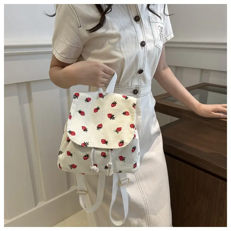 Strawberry Printed Shoulder Bag with Tassel Decor — feature 11