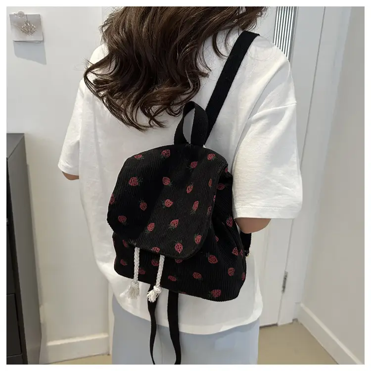 Strawberry Printed Shoulder Bag with Tassel Decor — feature 12