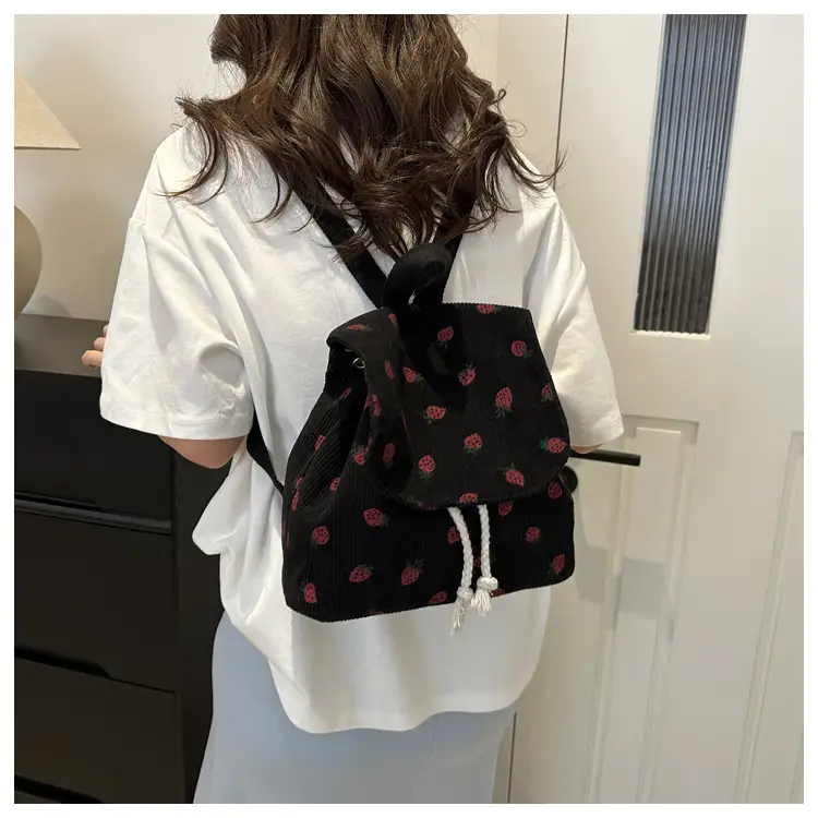 Strawberry Printed Shoulder Bag with Tassel Decor — feature 13