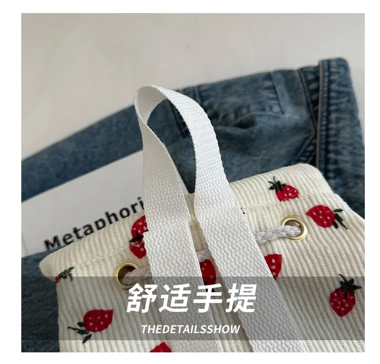 Strawberry Printed Shoulder Bag with Tassel Decor — feature 4