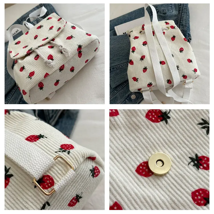 Strawberry Printed Shoulder Bag with Tassel Decor — feature 7