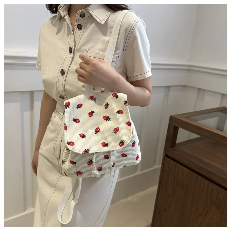 Strawberry Printed Shoulder Bag with Tassel Decor — feature 8
