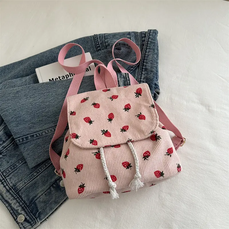 Strawberry Printed Shoulder Bag with Tassel Decor - Image 2