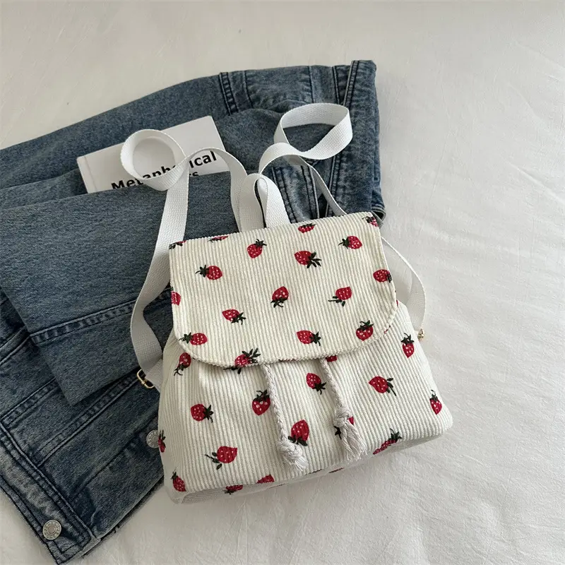 Strawberry Printed Shoulder Bag with Tassel Decor - Image 3