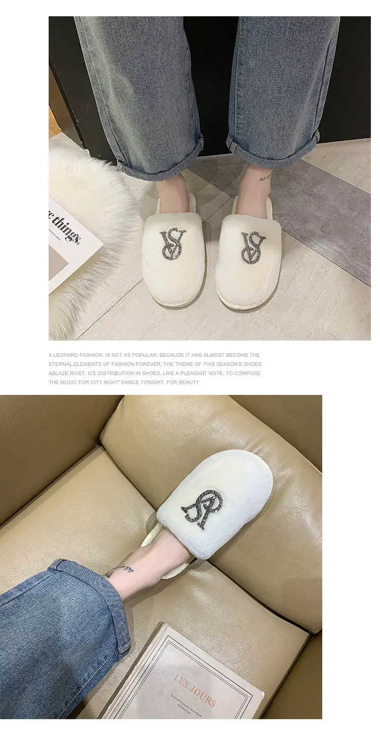 Baotou Mao Mao cotton slippers women's 2021 autumn and winter new warm slippers home bright diamond slippers fashion outerwear women's shoes — feature 10