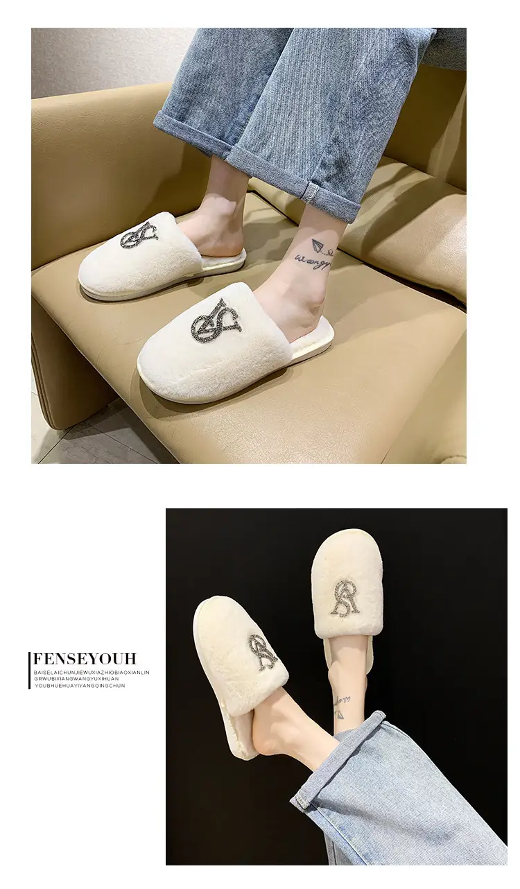 Baotou Mao Mao cotton slippers women's 2021 autumn and winter new warm slippers home bright diamond slippers fashion outerwear women's shoes — feature 11