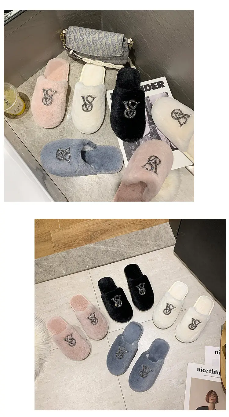 Baotou Mao Mao cotton slippers women's 2021 autumn and winter new warm slippers home bright diamond slippers fashion outerwear women's shoes — feature 13