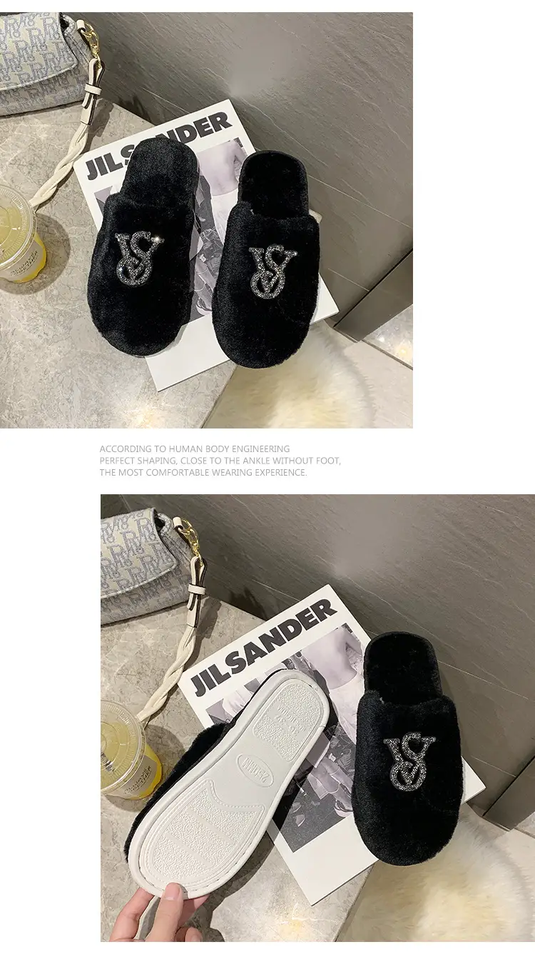 Baotou Mao Mao cotton slippers women's 2021 autumn and winter new warm slippers home bright diamond slippers fashion outerwear women's shoes — feature 14