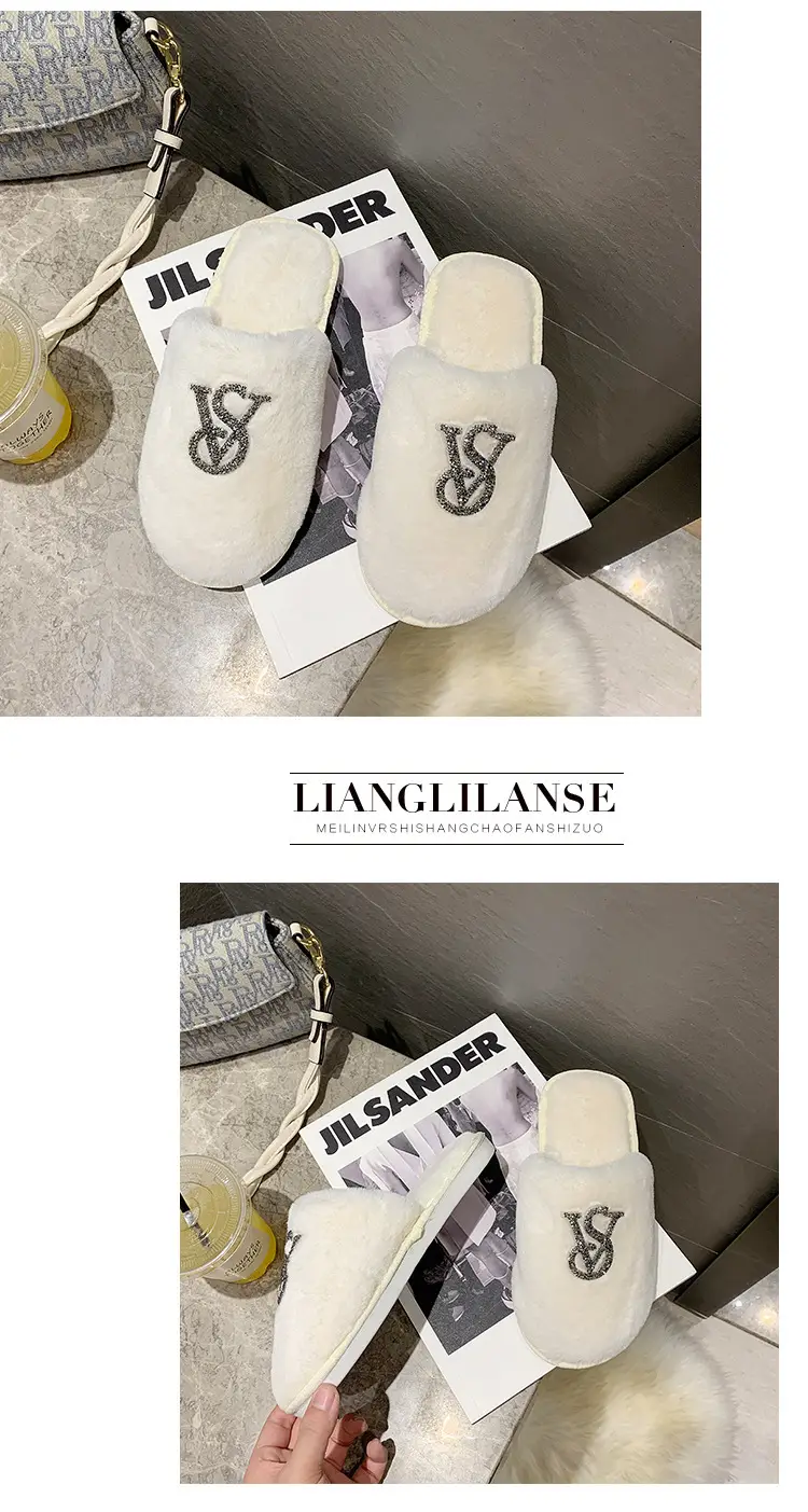 Baotou Mao Mao cotton slippers women's 2021 autumn and winter new warm slippers home bright diamond slippers fashion outerwear women's shoes — feature 15