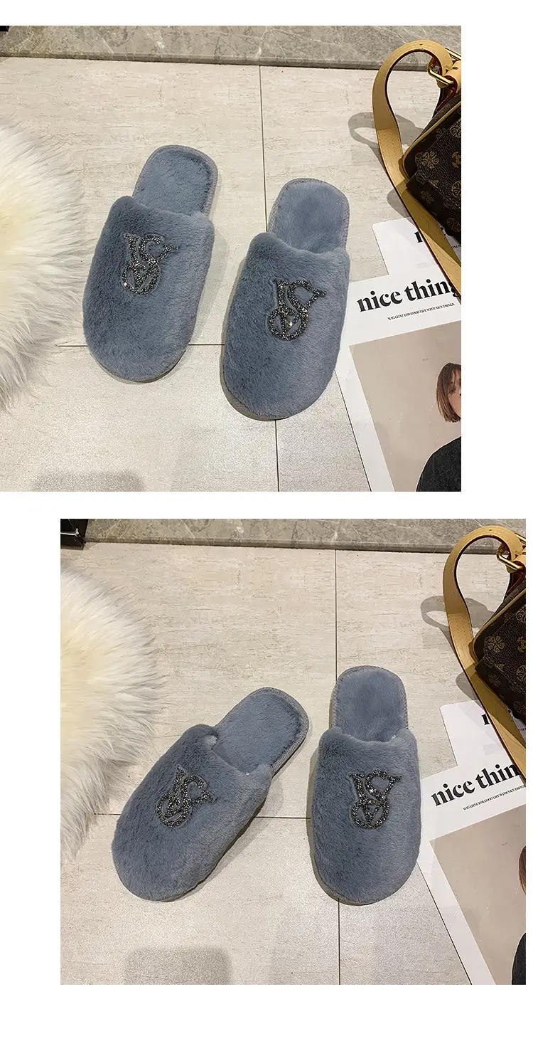 Baotou Mao Mao cotton slippers women's 2021 autumn and winter new warm slippers home bright diamond slippers fashion outerwear women's shoes — feature 16