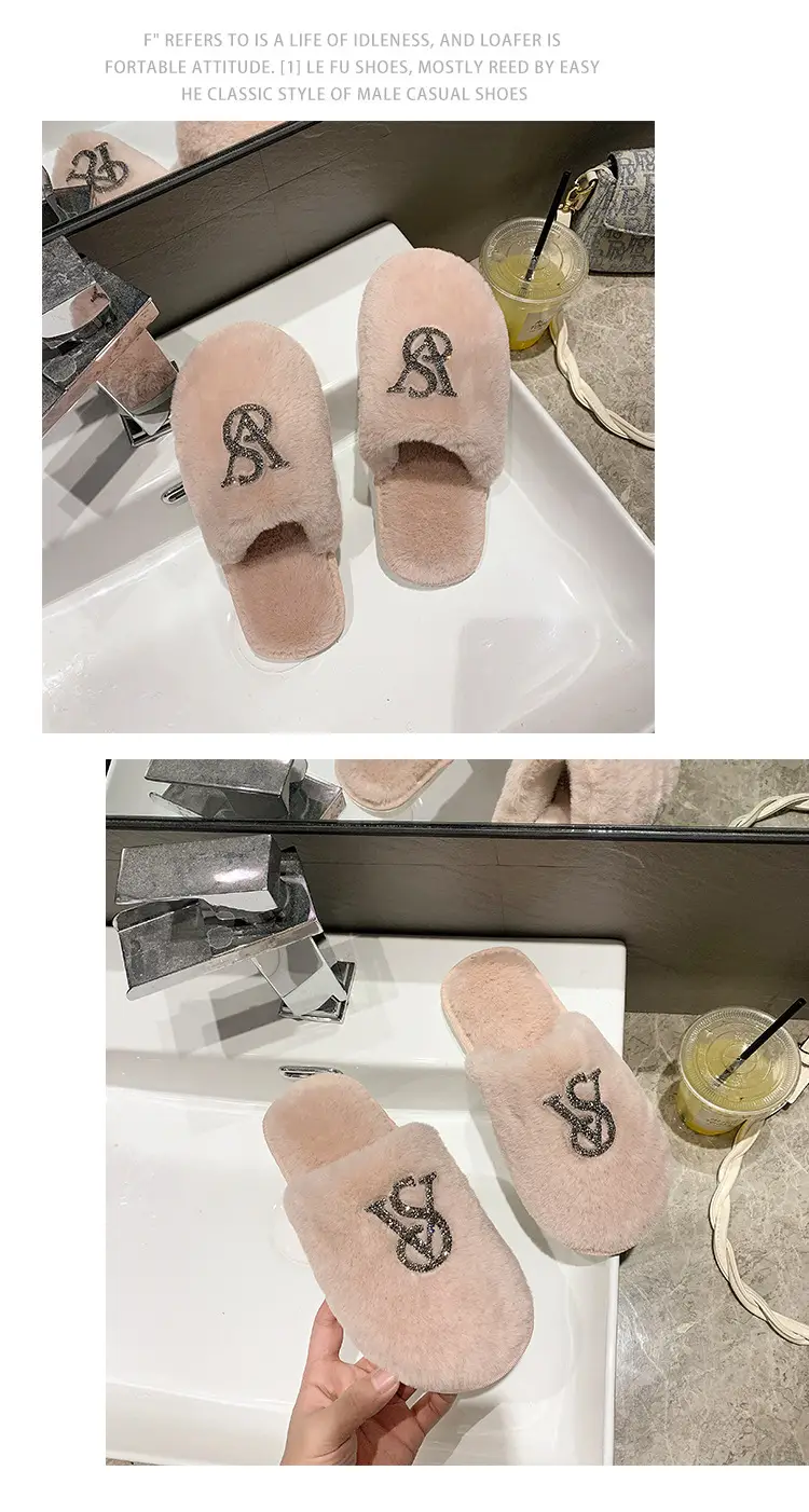 Baotou Mao Mao cotton slippers women's 2021 autumn and winter new warm slippers home bright diamond slippers fashion outerwear women's shoes — feature 17