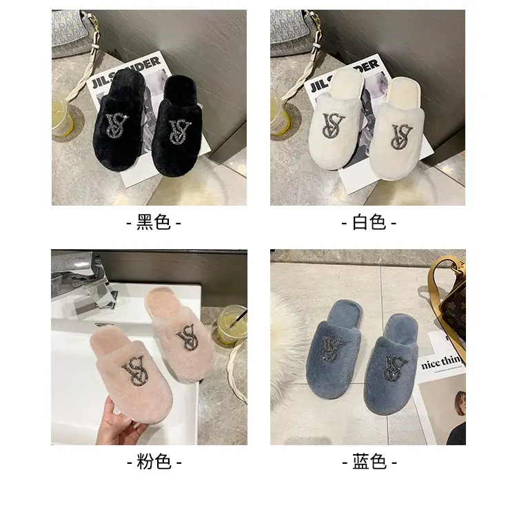 Baotou Mao Mao cotton slippers women's 2021 autumn and winter new warm slippers home bright diamond slippers fashion outerwear women's shoes — feature 4
