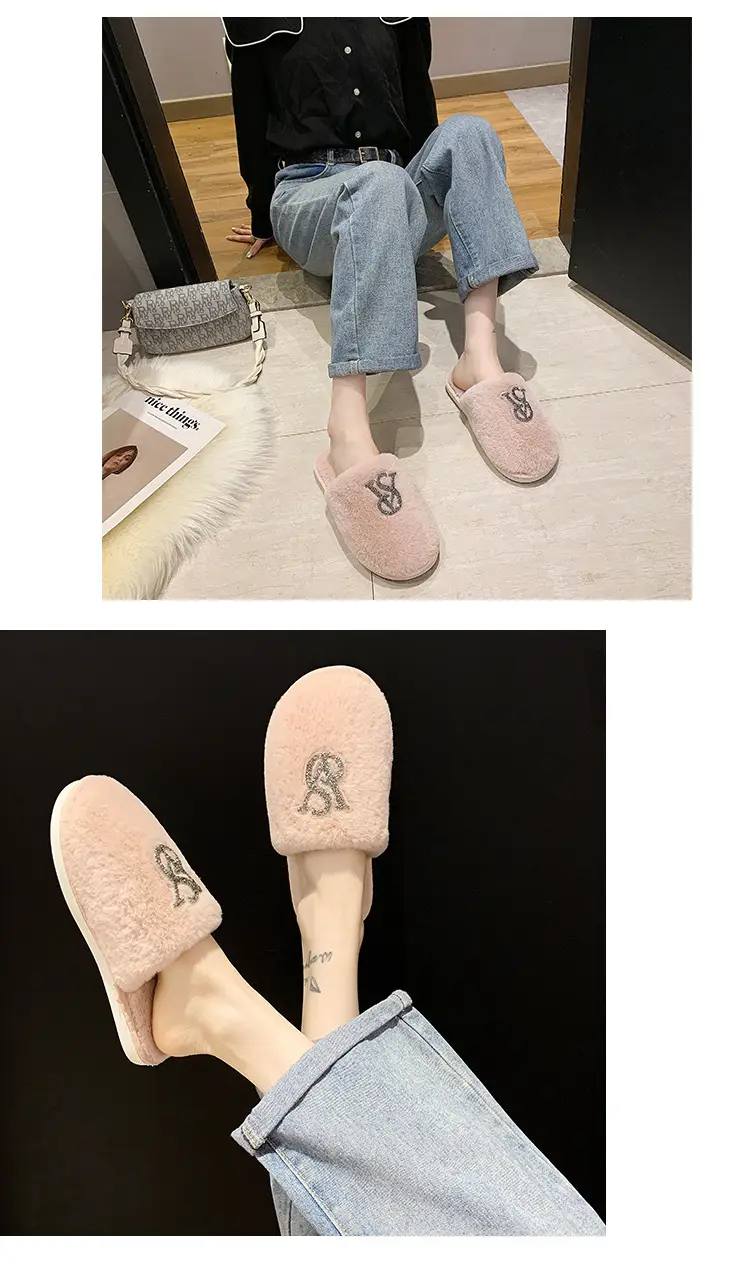 Baotou Mao Mao cotton slippers women's 2021 autumn and winter new warm slippers home bright diamond slippers fashion outerwear women's shoes — feature 5