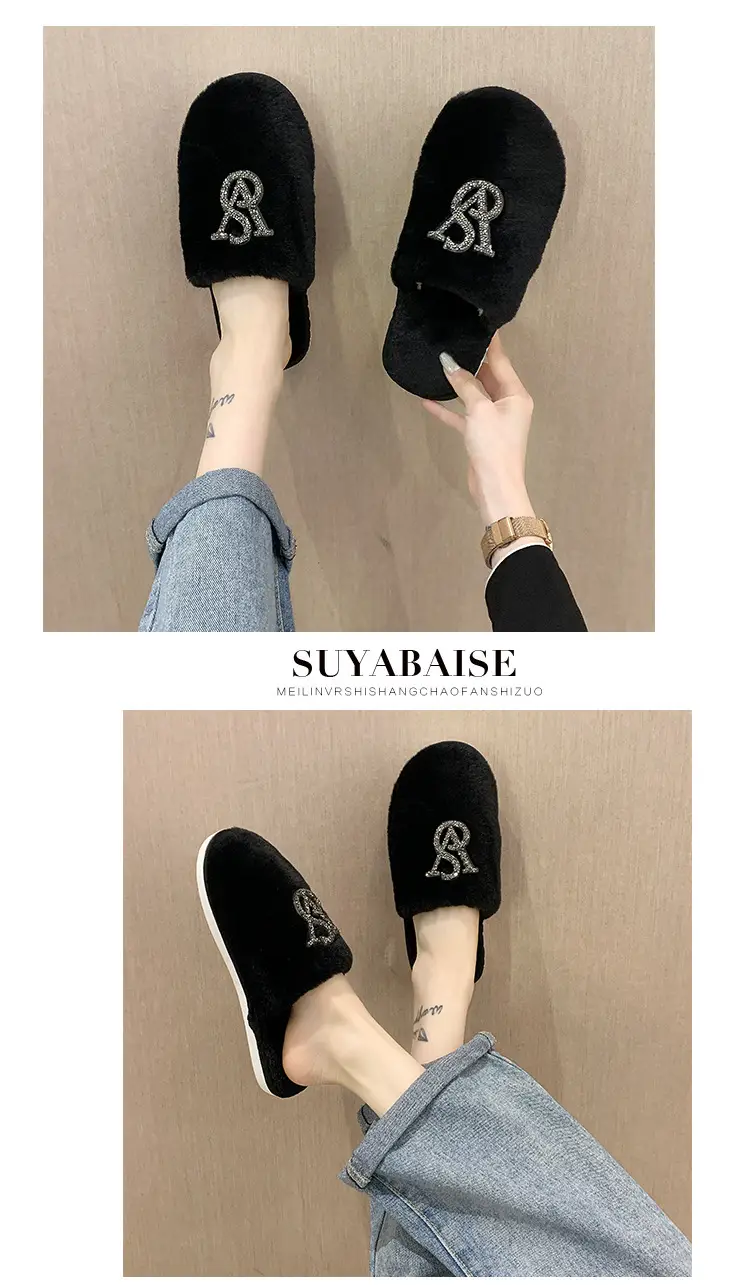 Baotou Mao Mao cotton slippers women's 2021 autumn and winter new warm slippers home bright diamond slippers fashion outerwear women's shoes — feature 6