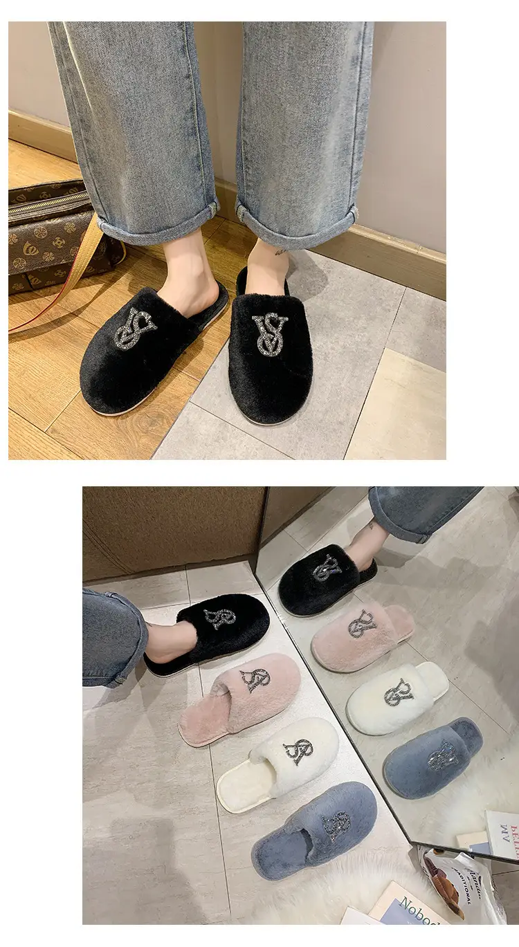 Baotou Mao Mao cotton slippers women's 2021 autumn and winter new warm slippers home bright diamond slippers fashion outerwear women's shoes — feature 7