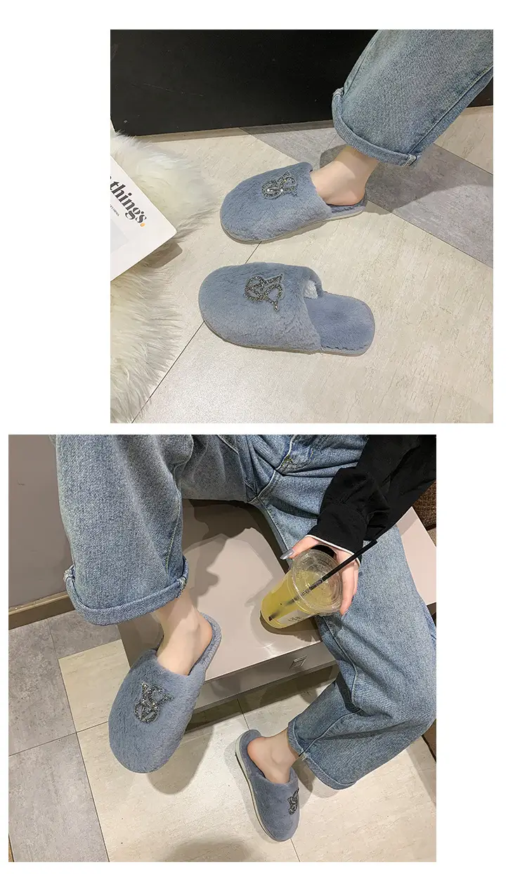 Baotou Mao Mao cotton slippers women's 2021 autumn and winter new warm slippers home bright diamond slippers fashion outerwear women's shoes — feature 9