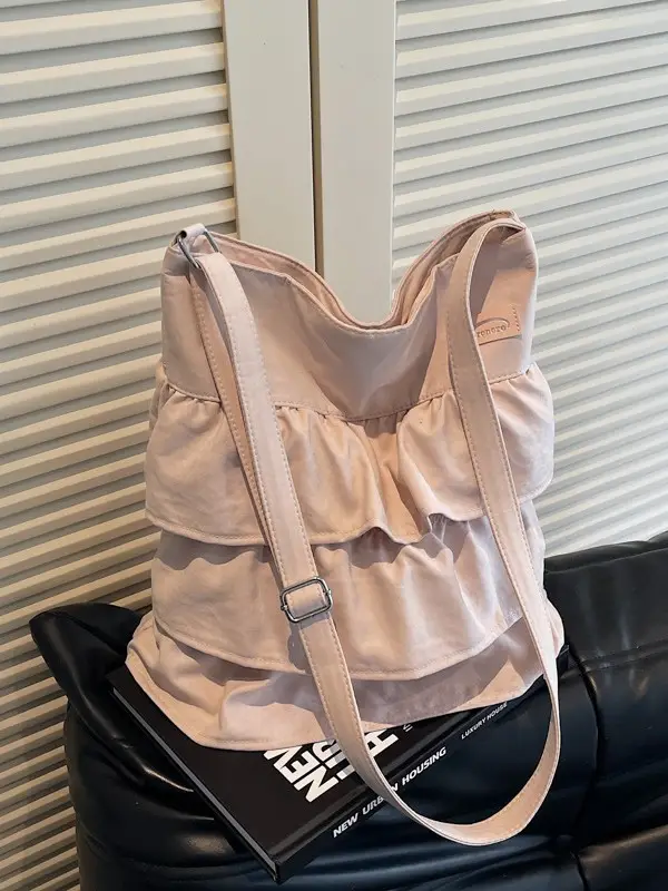 Women's Pleated Shoulder Crossbody Bag Beige Spring Summer 2025 - Image 9