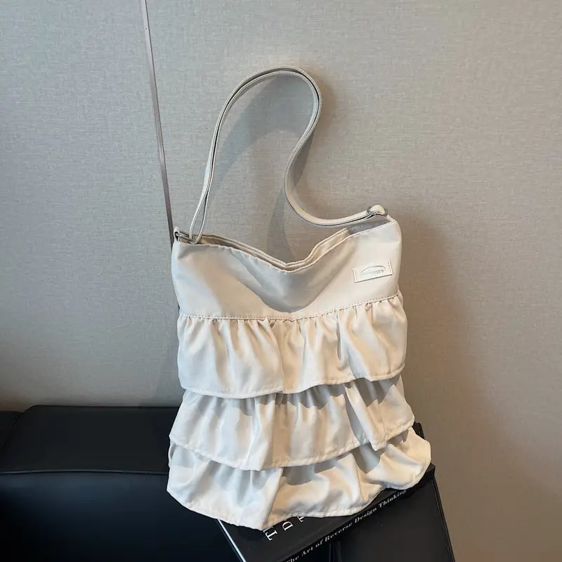 Women's Pleated Shoulder Crossbody Bag Beige Spring Summer 2025 - Image 2