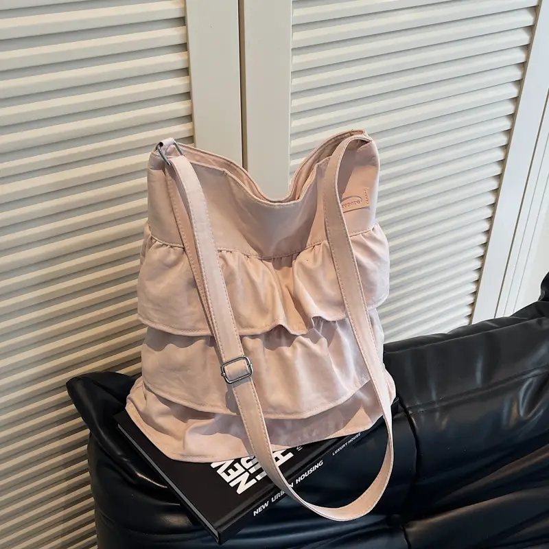 Women's Pleated Shoulder Crossbody Bag Beige Spring Summer 2025 - Image 3