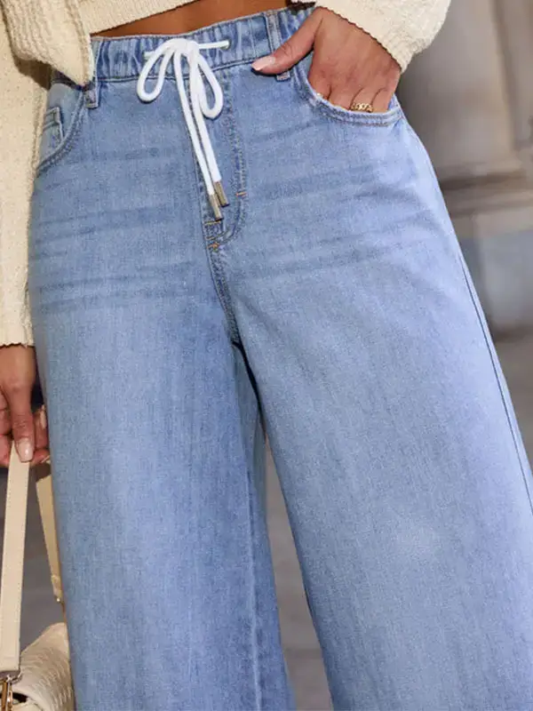 2025 Wide Leg Denim Pants for Women High Waist Drawstring