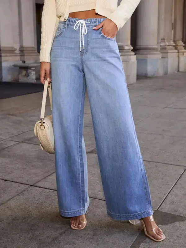 2025 Wide Leg Denim Pants for Women High Waist Drawstring — feature 11