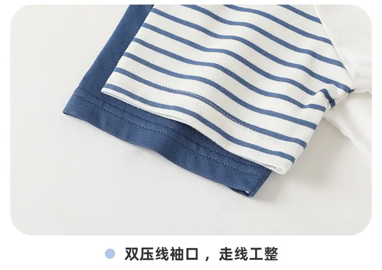 Kaka Panda Boys Baby T-Shirt White Blue Striped Sleeve — feature 18
