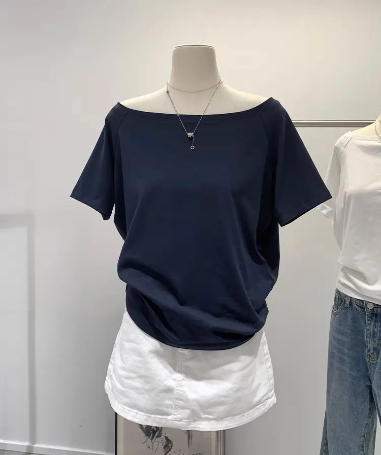 Spicy Girl Style Off-Shoulder Top for Women, Summer 2026 New Niche Design, Exposed Collarbone, Loose Short-Sleeved White T-Shirt — feature 13