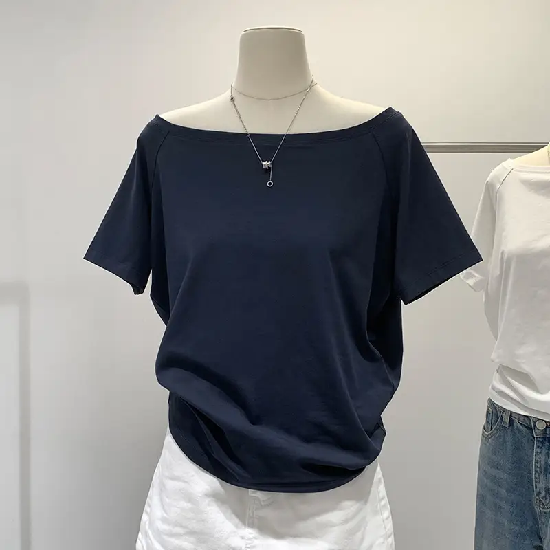 Spicy Girl Style Off-Shoulder Top for Women, Summer 2026 New Niche Design, Exposed Collarbone, Loose Short-Sleeved White T-Shirt — feature 6