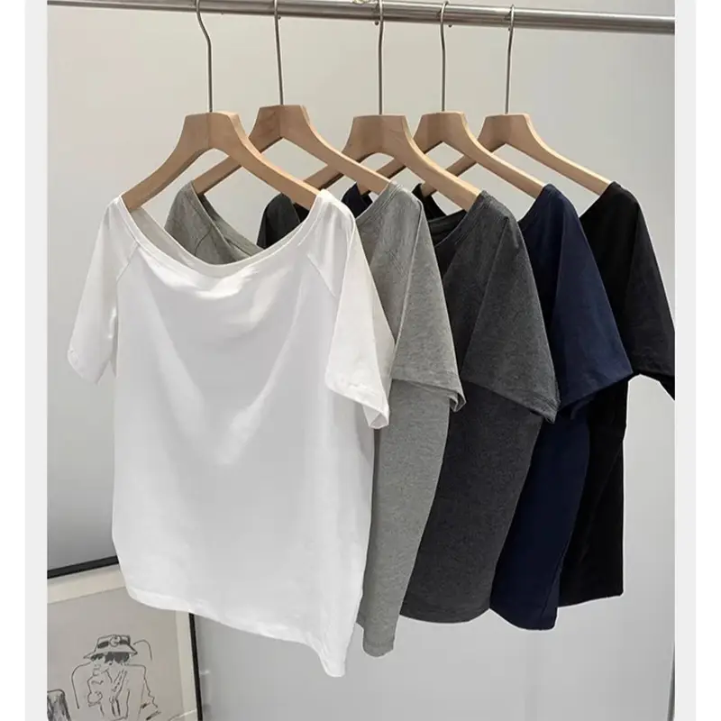 Spicy Girl Style Off-Shoulder Top for Women, Summer 2026 New Niche Design, Exposed Collarbone, Loose Short-Sleeved White T-Shirt — feature 7