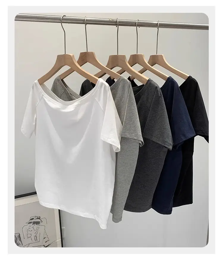 Spicy Girl Style Off-Shoulder Top for Women, Summer 2026 New Niche Design, Exposed Collarbone, Loose Short-Sleeved White T-Shirt — feature 8