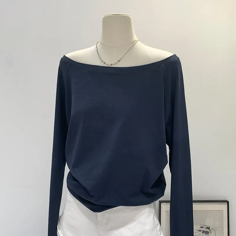 Spicy Girl Style Off-Shoulder Top for Women, Summer 2026 New Niche Design, Exposed Collarbone, Loose Short-Sleeved White T-Shirt