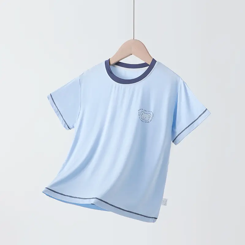 Children's Blue White Happy Bear T-Shirt - Image 2
