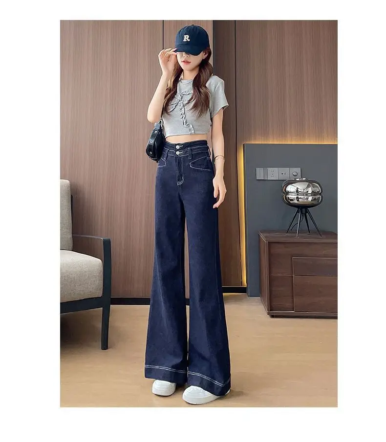 Dark Blue Wide Leg Hip-Covering Jeans 2025 Women — feature 9