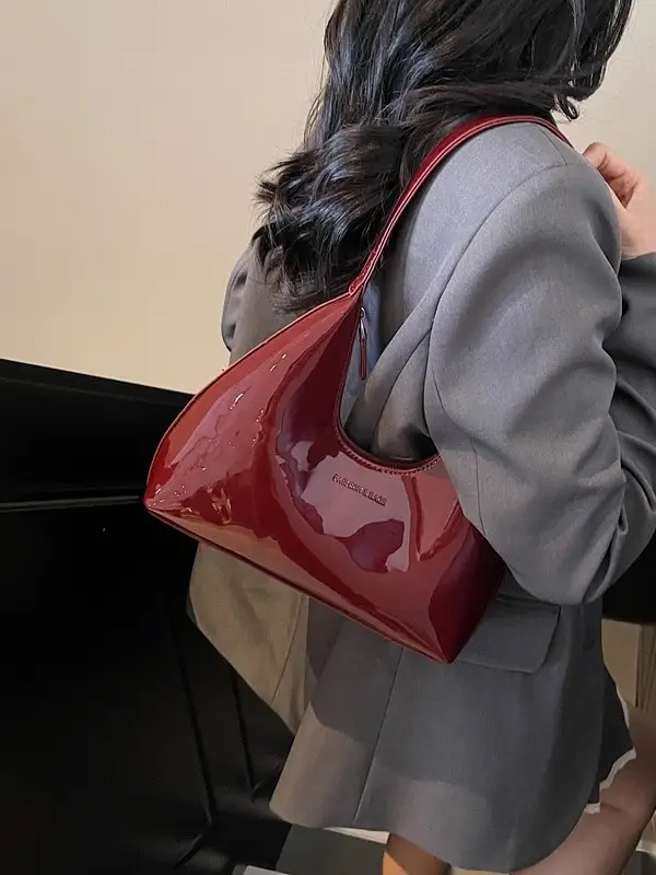 Women's 1-Piece Glossy White Handbag with Gold Strap - Image 8