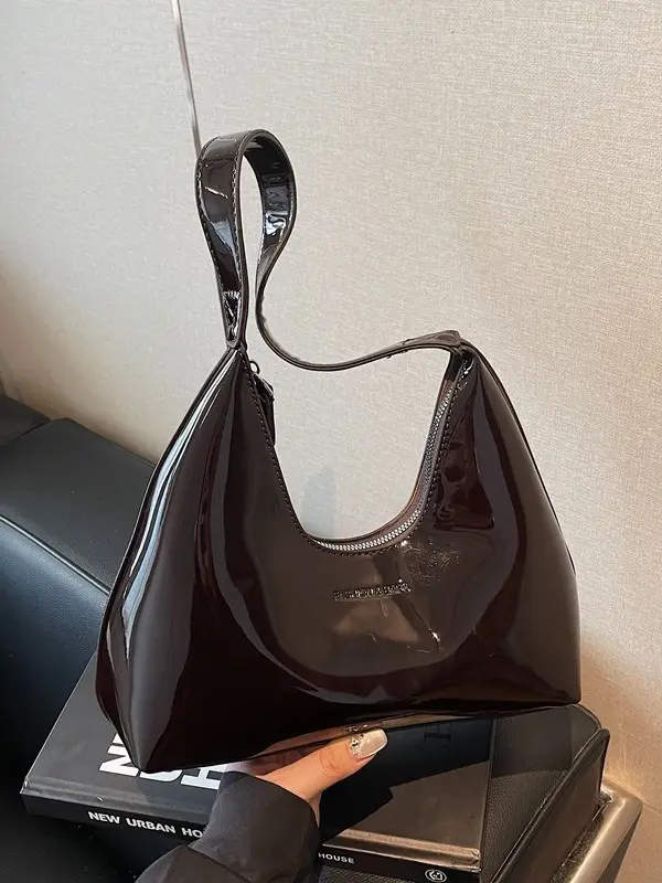 Women's 1-Piece Glossy White Handbag with Gold Strap - Image 9
